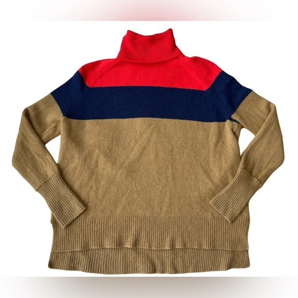 J.Crew Colorblock Turtleneck Sweater Camel Navy Red - Size XS - Picture 2 of 11